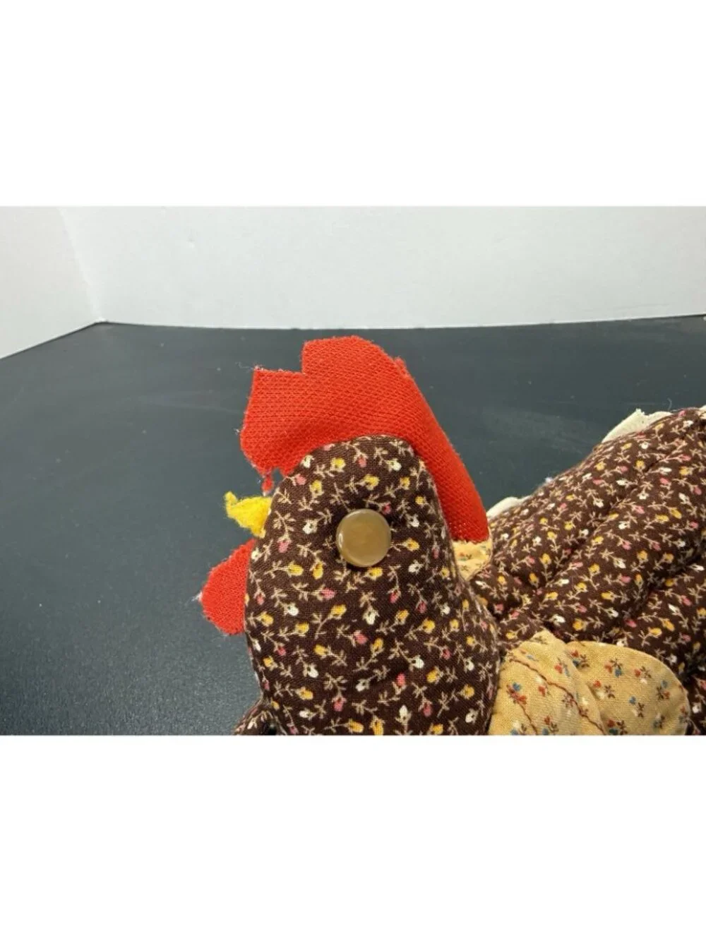 Vintage Chicken Rooster Pot Holder Brown Floral Print Stuffed Hen Country